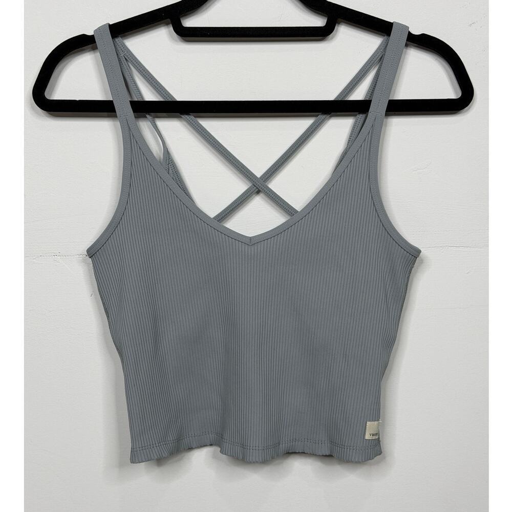 Vuori Women's Rib Crop Tank In Muted Blue-Gray Color Way